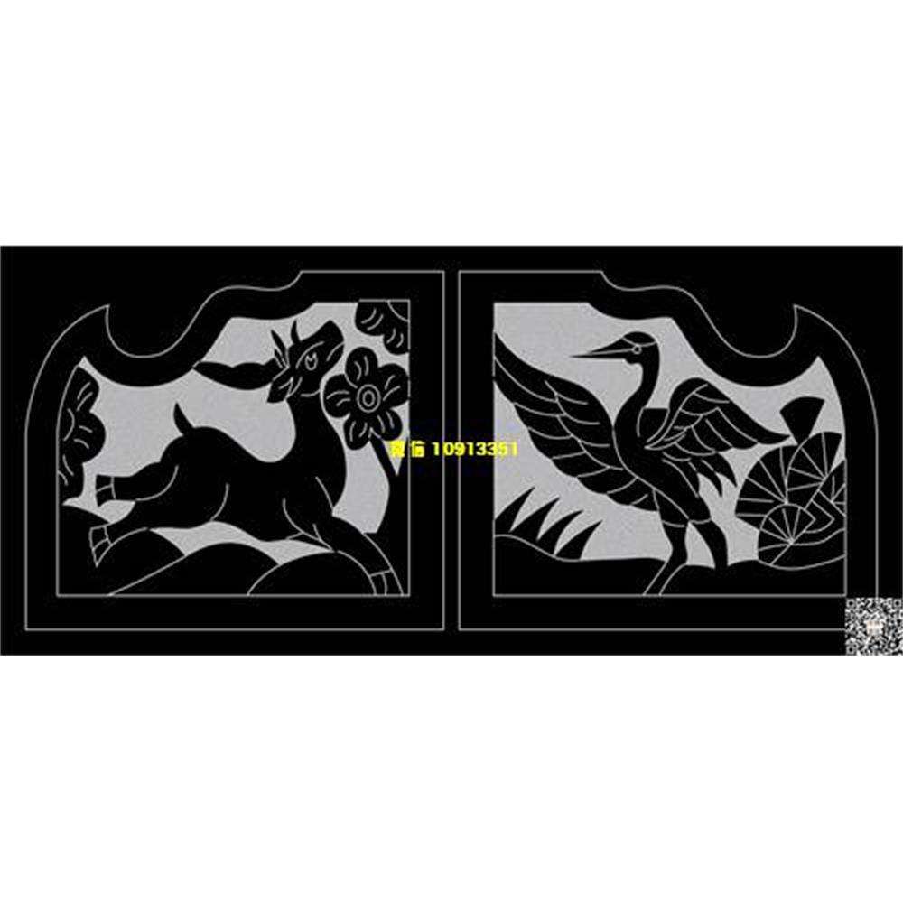 精雕图101墓碑鹤鹿耳朵精雕图线雕图线条图单线铣底图_电脑雕刻plt文泰矢量图精雕图浮雕图